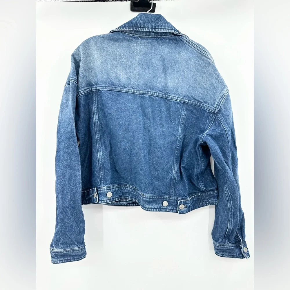 Free People We The Free Now Or Never Denim‎ Jacket Cropped Size Large Women's - Picture 3 of 5